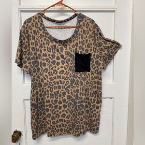 Crazy Train Leopard Print Pocket Cap Short Sleeve women’s Tshirt Size XXL